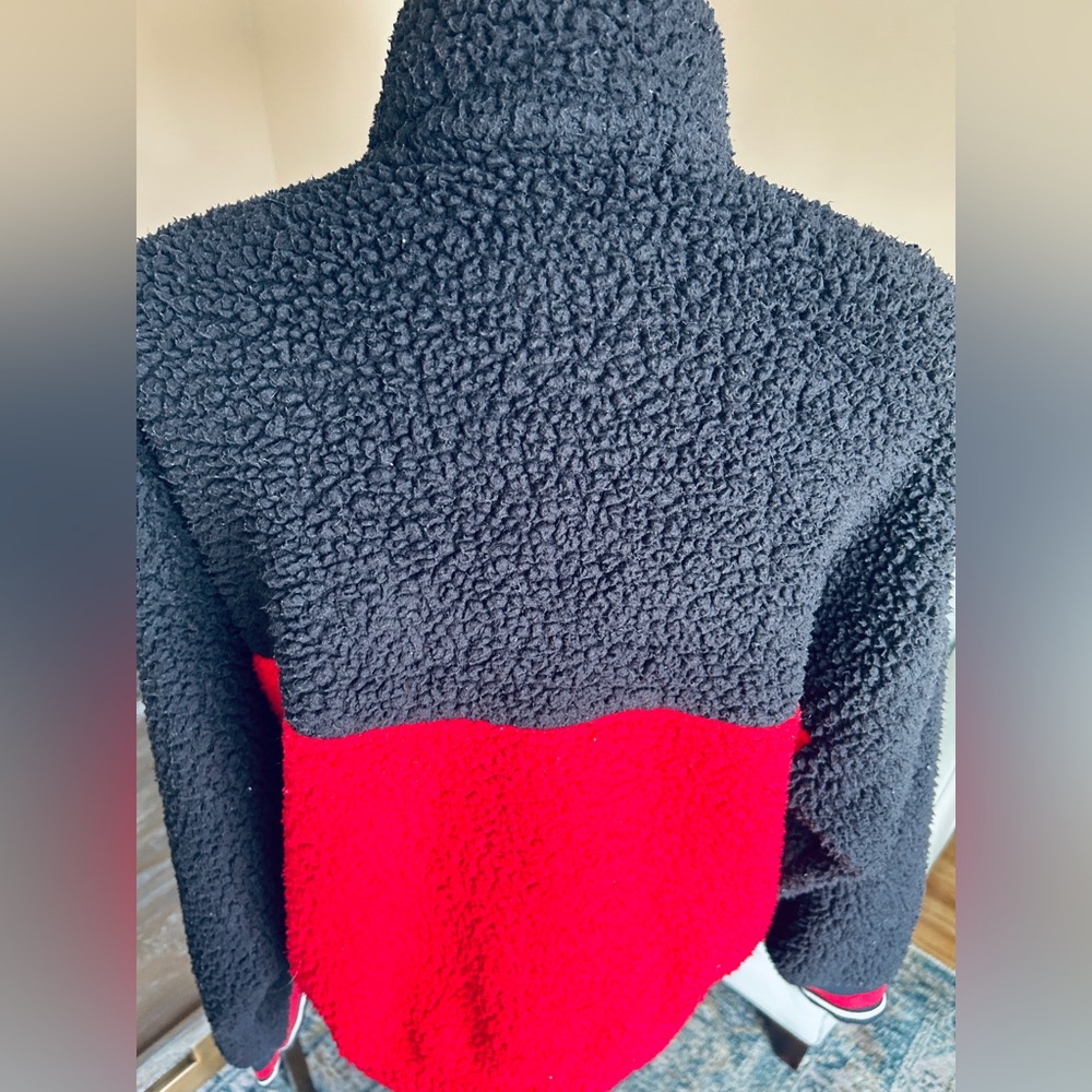 Tommy Hilfiger Sherpa Fleece Quarter Zip Pullover Colorblock Black Red Kids XL - Picture 9 of 12